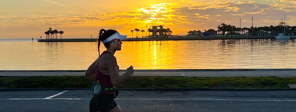 St. Petersburg Marathon runner at sunrise.